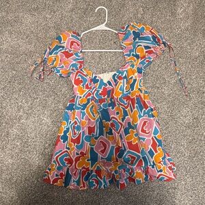 Amanda Uprichard Multicolor Floral Puff-Sleeve Mini Dress